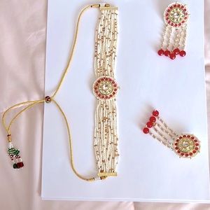Indian wedding jewelry pearl necklace earrings set lehenga jewelry Garba